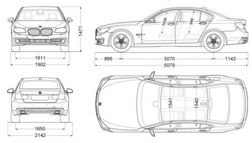 Szkic techniczny BMW Seria 7 F01 Sedan Facelifting