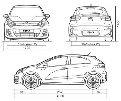 Szkic techniczny Kia Rio III Hatchback 3d Facelifting