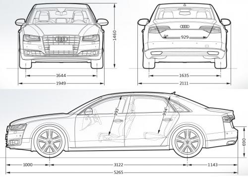 Szkic techniczny Audi A8 D4 Lang Facelifting