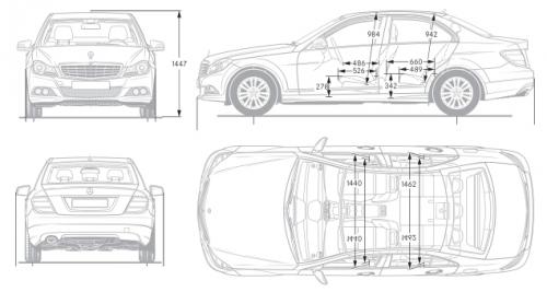 Szkic techniczny Mercedes Klasa C W204 Limuzyna Facelifting