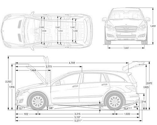 Szkic techniczny Mercedes Klasa R Off-roader długi Facelifting