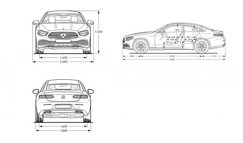 Szkic techniczny Mercedes Klasa E W213 Coupe Facelifting