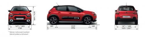 Szkic techniczny Citroen C3 III Hatchback Facelifting