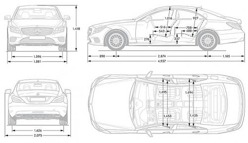 Szkic techniczny Mercedes CLS W218 Coupe Facelifting AMG