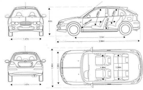 Szkic techniczny Rover 25 Hatchback