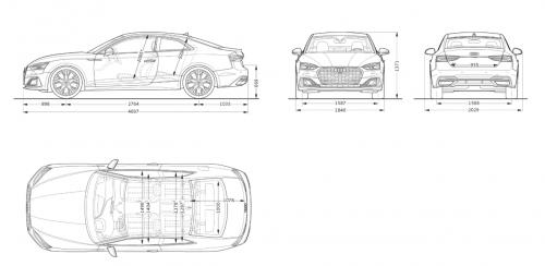 Szkic techniczny Audi A5 F5 Coupe Facelifting