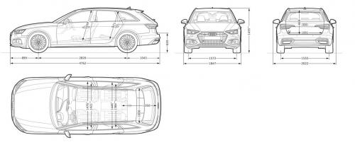 Szkic techniczny Audi A4 B9 Avant Facelifting