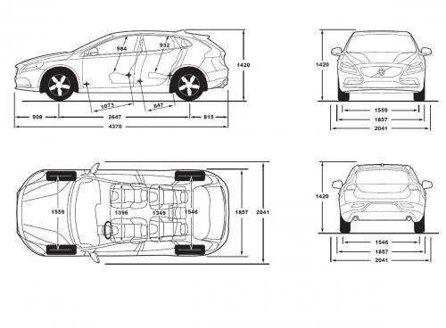 Szkic techniczny Volvo V40 II Hatchback Facelifting