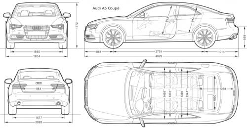 Szkic techniczny Audi A5 8T Coupe Facelifting