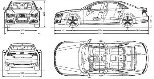 Szkic techniczny Audi A8 D4 S8 Facelifting