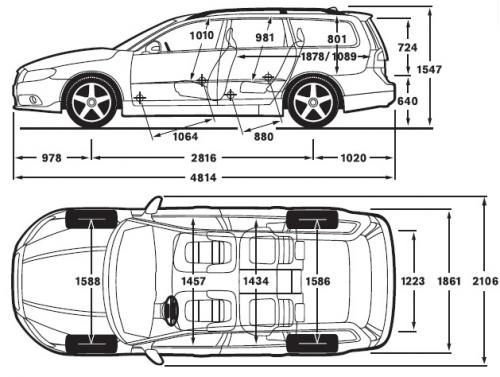 Szkic techniczny Volvo V70 III Kombi Facelifting