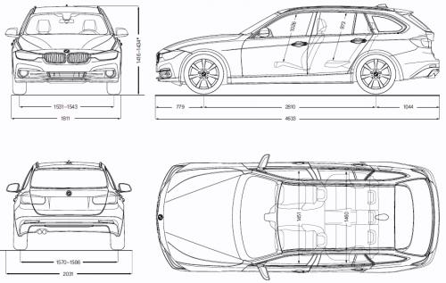 Szkic techniczny BMW Seria 3 F30-F31-F34 Touring Facelifting