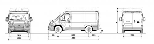 Szkic techniczny Fiat Ducato IV Furgon krótki Facelifting