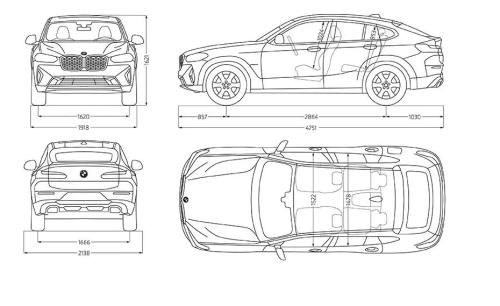 Szkic techniczny BMW X4 G02 M SUV Facelifting