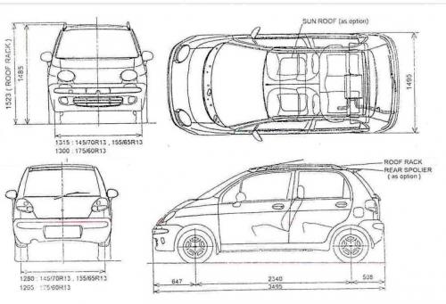 Szkic techniczny Chevrolet Matiz I