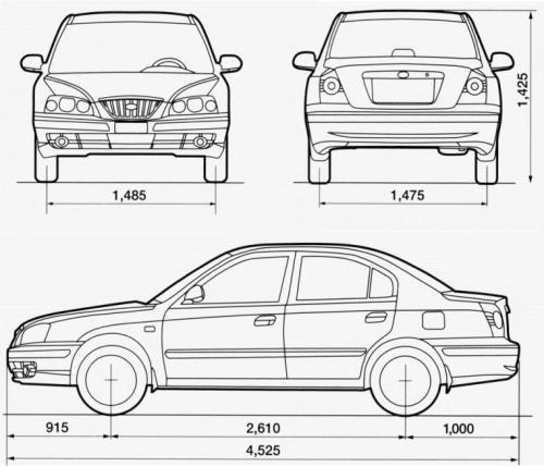 Чертеж хендай. Габариты Hyundai Elantra 2004. Габариты Хендай Элантра 2004г. Hyundai Elantra XD габариты. Ширина Хендай Элантра 2004.