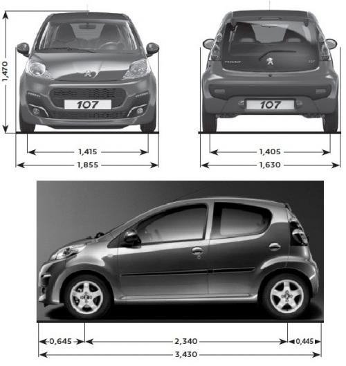 Peugeot 107 размеры