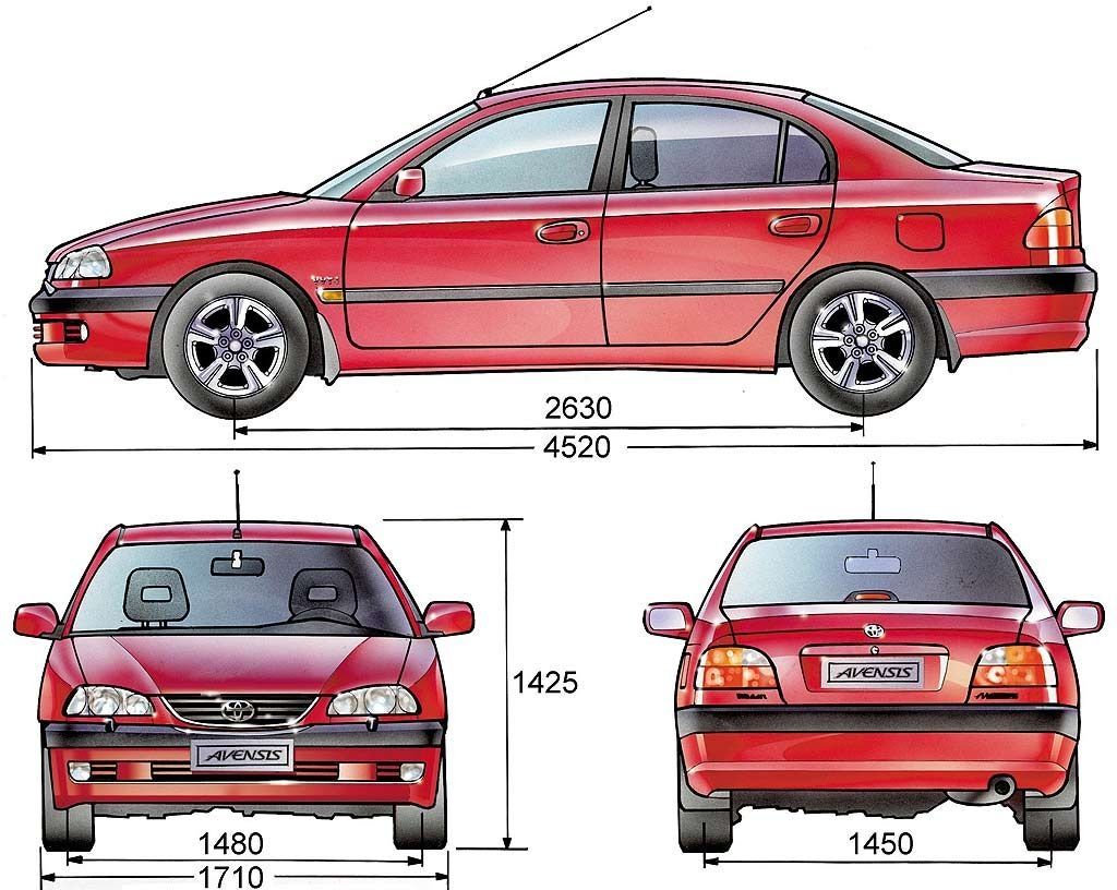 Длина ширина тойота. Toyota Avensis 1998 габариты. Тойота Авенсис 1 габариты. Тойота Авенсис 1 поколения габариты. Toyota Avensis 1998 чертеж.