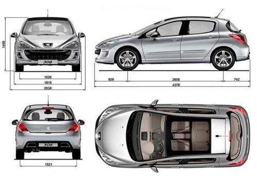 Szkic techniczny Peugeot 308 I Hatchback 5d