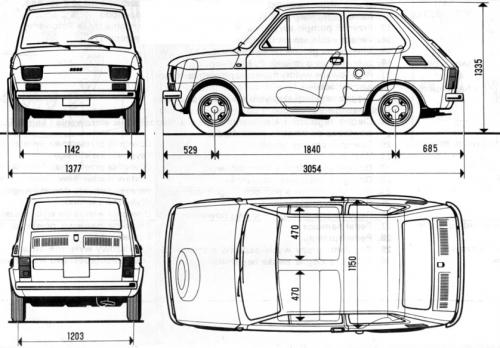 Szkic techniczny Fiat 126p "Maluch" Hatchback 3d
