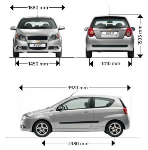 Szkic techniczny Chevrolet Aveo T250 Hatchback 3d