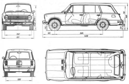 Szkic techniczny Łada 2102 2102 Kombi