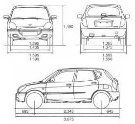 Szkic techniczny Daihatsu Sirion I