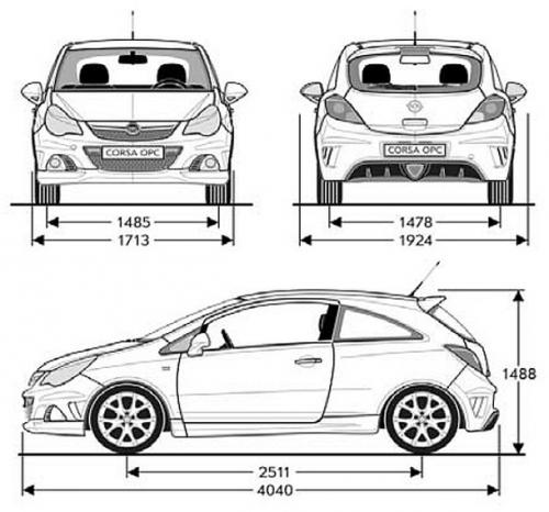 Szkic techniczny Opel Corsa D OPC