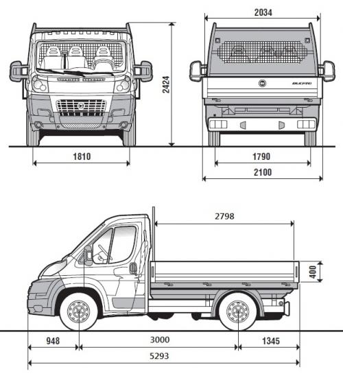 Szkic techniczny Fiat Ducato III Kabina krótki