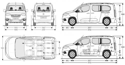 Szkic techniczny Opel Combo E Kombivan Long