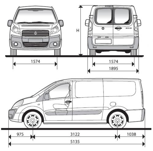 Szkic techniczny Fiat Scudo II Furgon Długi