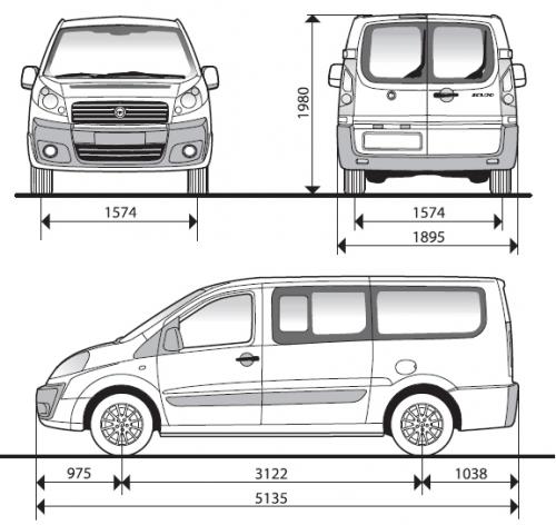 Szkic techniczny Fiat Scudo II Furgon Przeszklony Długi