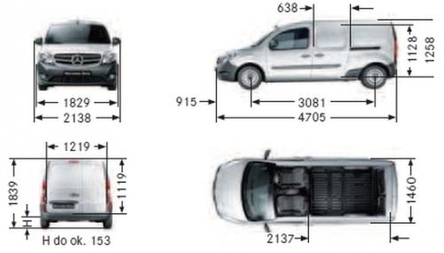 Szkic techniczny Mercedes Citan W415 Furgon Ekstradługi