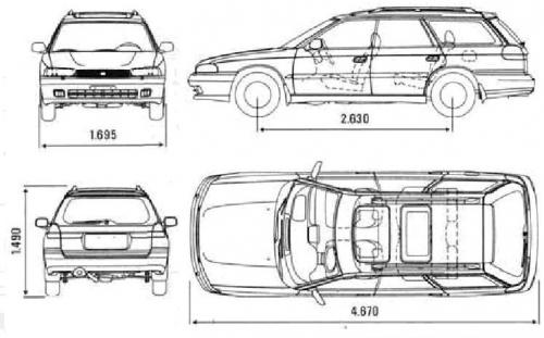 Szkic techniczny Subaru Legacy II Kombi