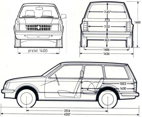 Szkic techniczny Opel Kadett D Kombi