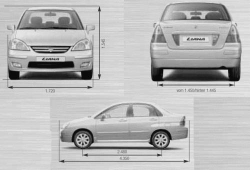 Szkic techniczny Suzuki Liana Sedan