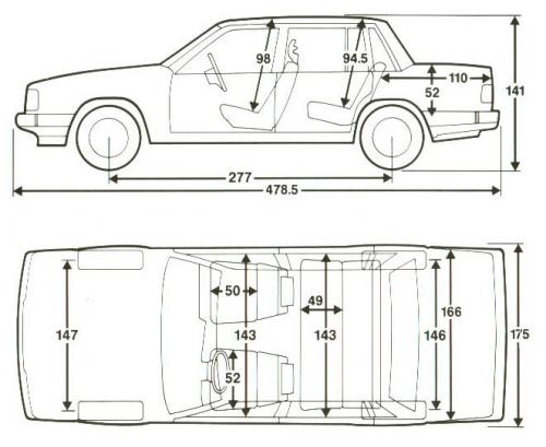 Szkic techniczny Volvo 740 Sedan