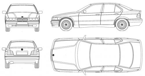 Szkic techniczny BMW Seria 3 E36 Sedan