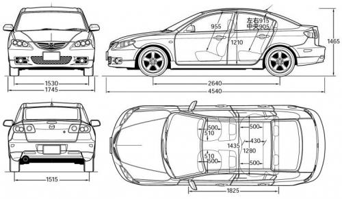 Szkic techniczny Mazda 3 I Sedan