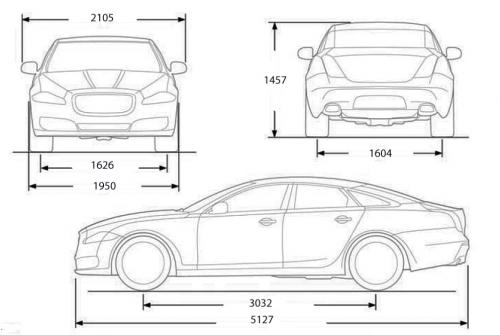 Szkic techniczny Jaguar XJ VII X351 Sedan SWB