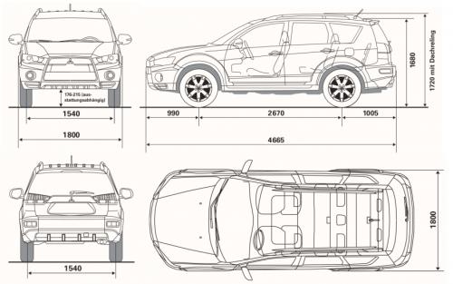 Szkic techniczny Mitsubishi Outlander II