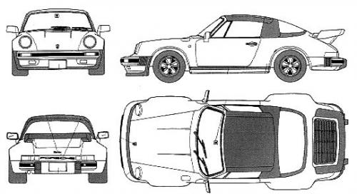 Szkic techniczny Porsche 911 930 Cabrio