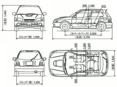 Szkic techniczny Toyota Starlet IV
