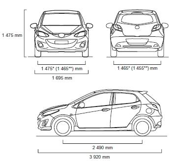 Szkic techniczny Mazda 2 II Hatchback 5d Facelifting