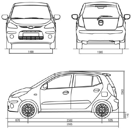 Szkic techniczny Hyundai i10 I Hatchback Facelifting