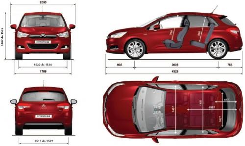 Szkic techniczny Citroen C4 II Hatchback 5d Facelifting