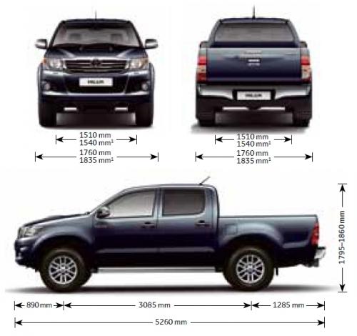 Szkic techniczny Toyota Hilux VII Podwójna kabina Facelifting