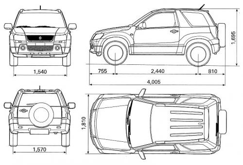 Szkic techniczny Suzuki Grand Vitara II SUV 3d Facelifting