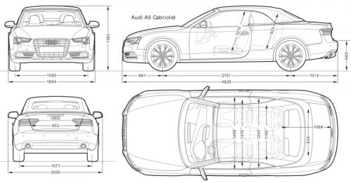 Szkic techniczny Audi A5 8T Cabrio Facelifting