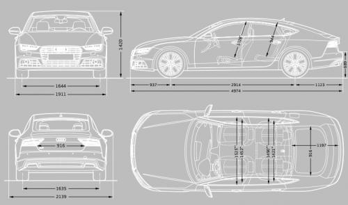 Szkic techniczny Audi A7 C7 A7 Sportback Facelifting